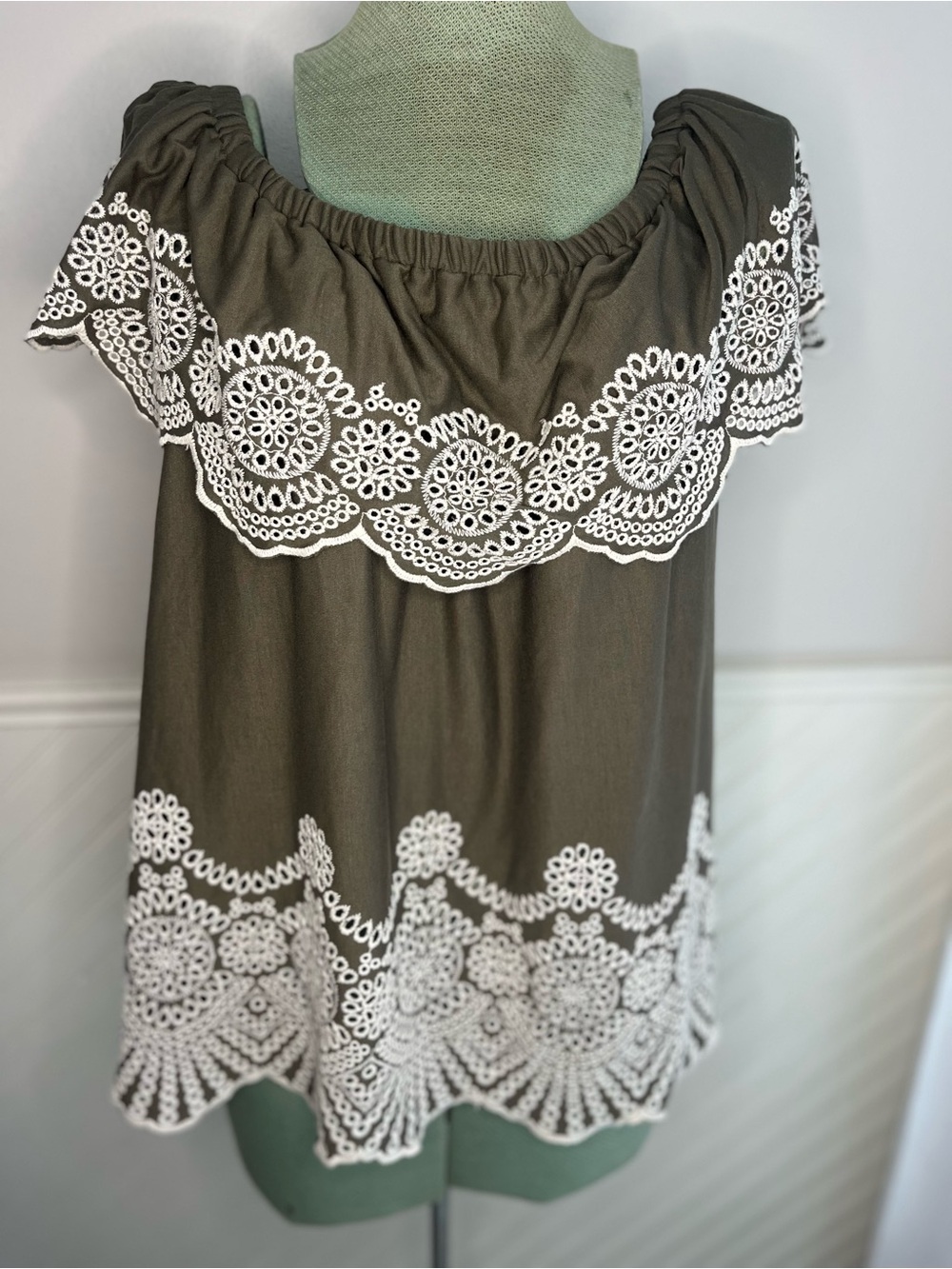 Fever Olive Green Embroidered Women’s Blouse